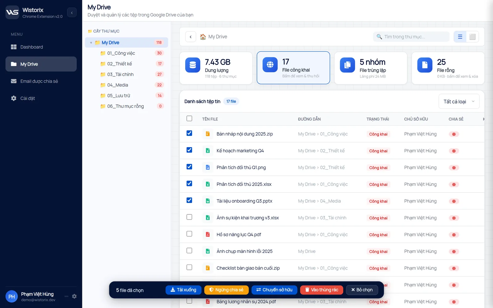 Chọn hàng loạt file để xử lý thay vì dọn Drive thủ công từng file trong Wistorix
